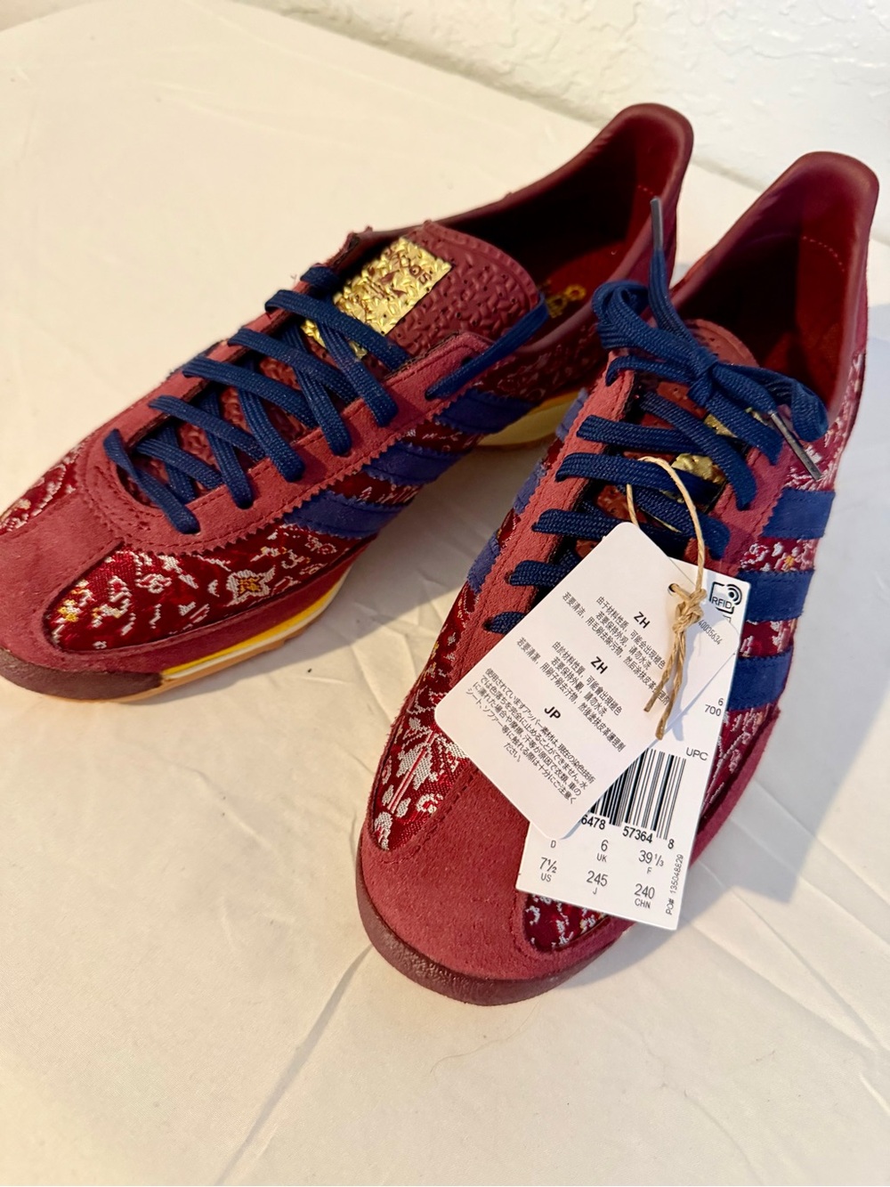 Women's Burgundy Floral Lace-Up Sneakers with Navy Accents - Picture 2 of 5